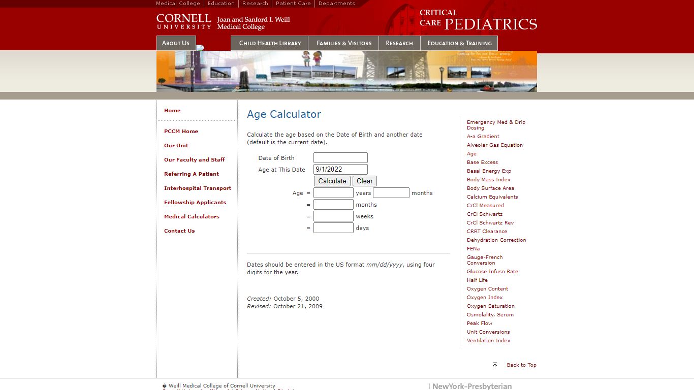 Age Calculators - Cornell University